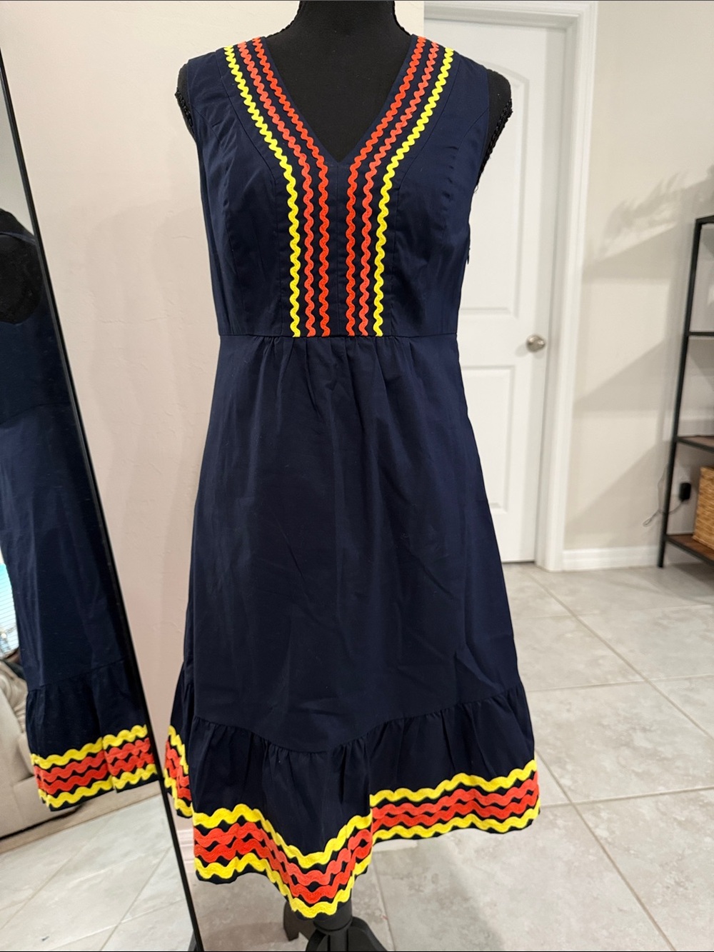 Boden Navy Blue Ric Rac Retro Preppy Trim Sleeveless A-Line Dress Size US 2R